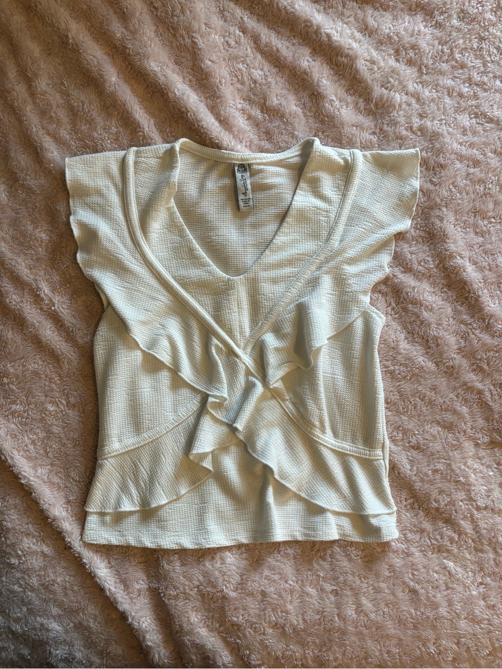 American Rag Cream Ruffled V-Neck Tank